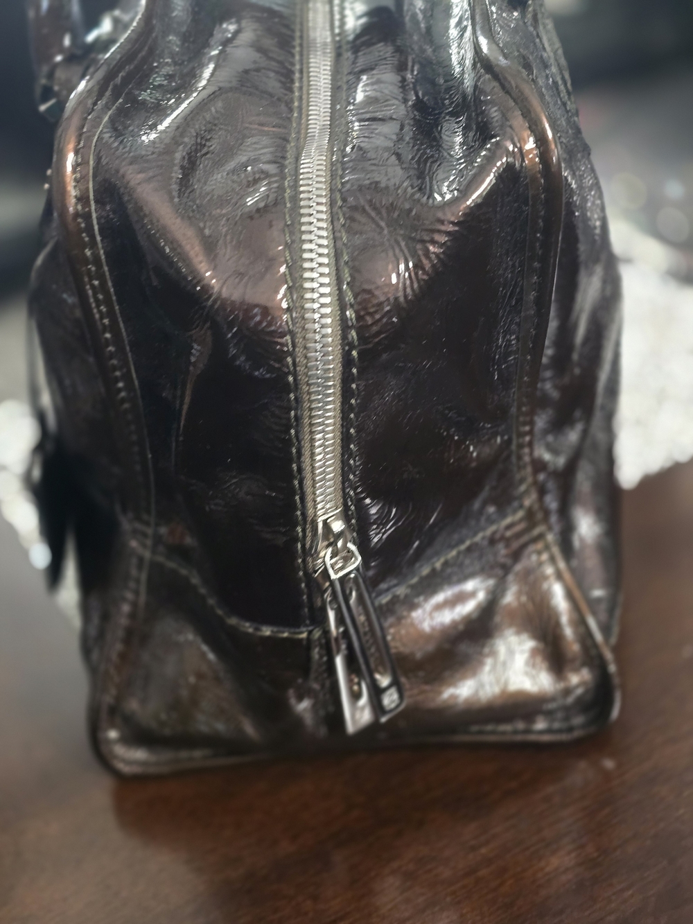 Loewe Patent Leather Top-Handle Satchel in Dark Brown - Picture 9 of 16